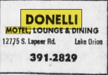 Donelli Motel Lounge and Dining - Sept 1973 Ad (newer photo)